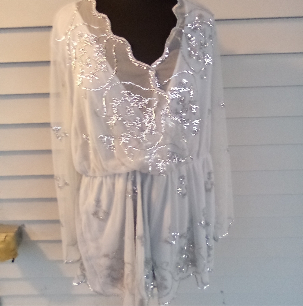 DIVIDED DRESS PRE-OWNED SIZE 20 SPARKLING Elegant White Long Sleeve Dress - Picture 4 of 8